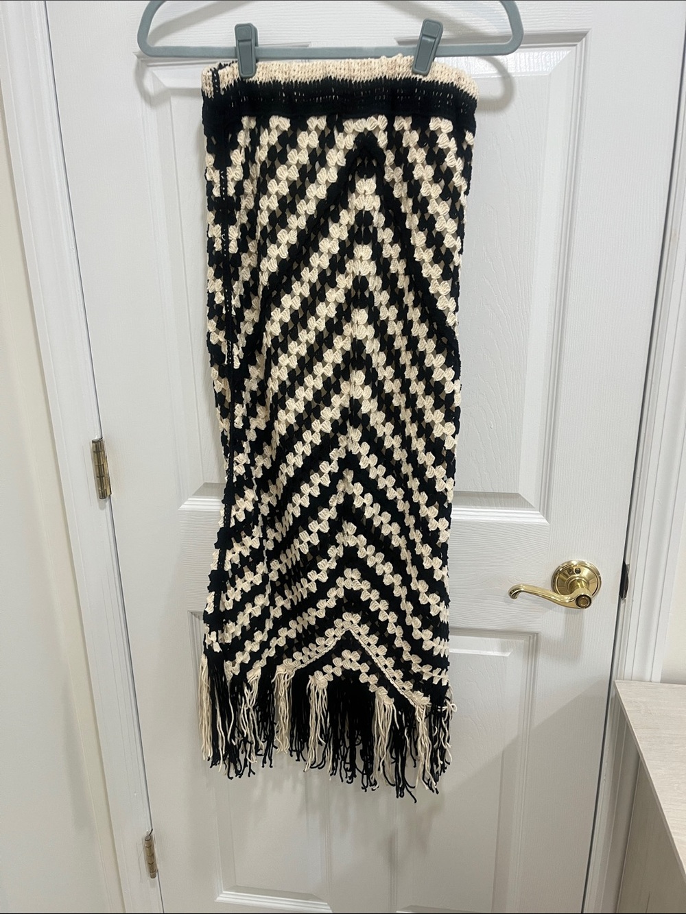 Black and Cream Chevron Crochet Fringe skirt with slip